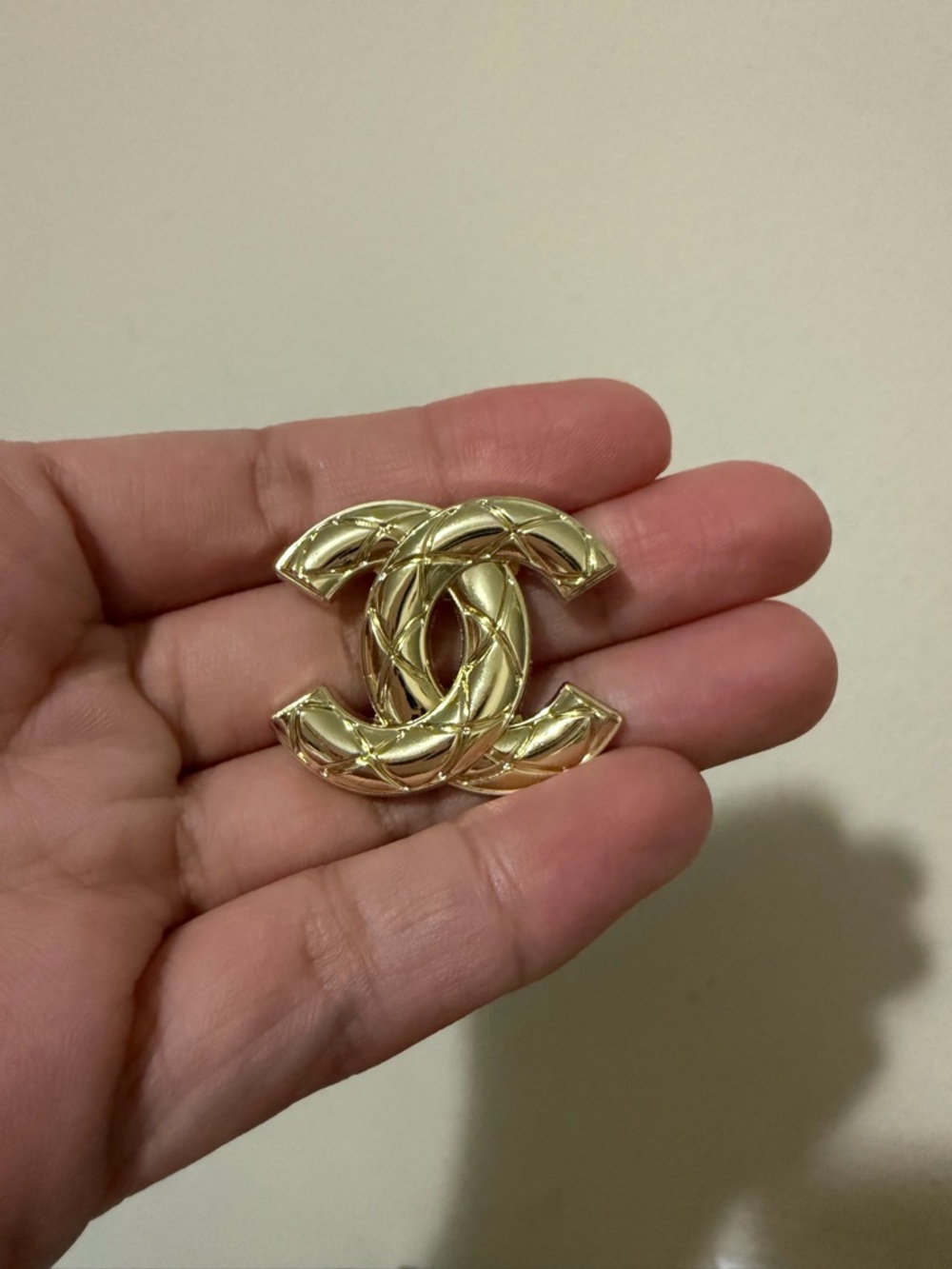 CHANEL Gold Quilted Interlocking CC Brooch